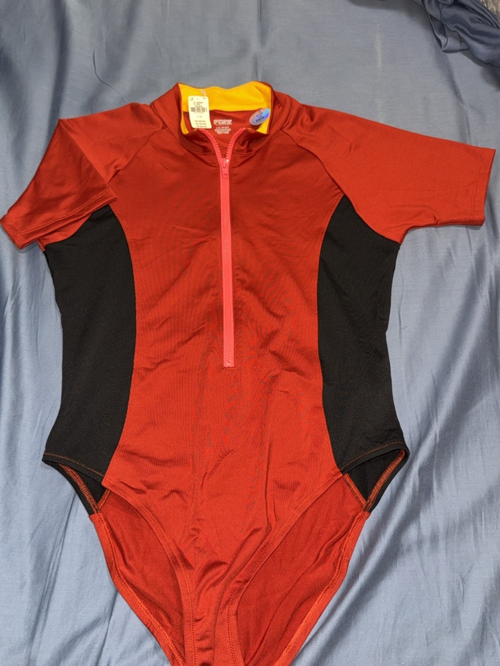 PINK Victoria's Secret burnt red & Black Woman’s One-Piece with Front Zip